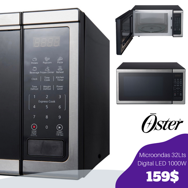 Oster Microondas 32Lts 1.1cu Ft Digital LED Acero Inoxidable 1000W – Kool  Depot