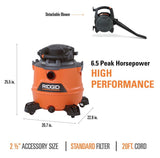 Ridgid Aspiradora Humedo Seco 16Gal. 6.5HP con Soplador y Accesorios